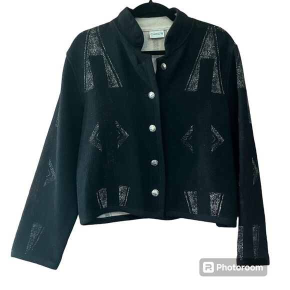 Chico's Black Jacket with Silver Accents - Picture 1 of 10